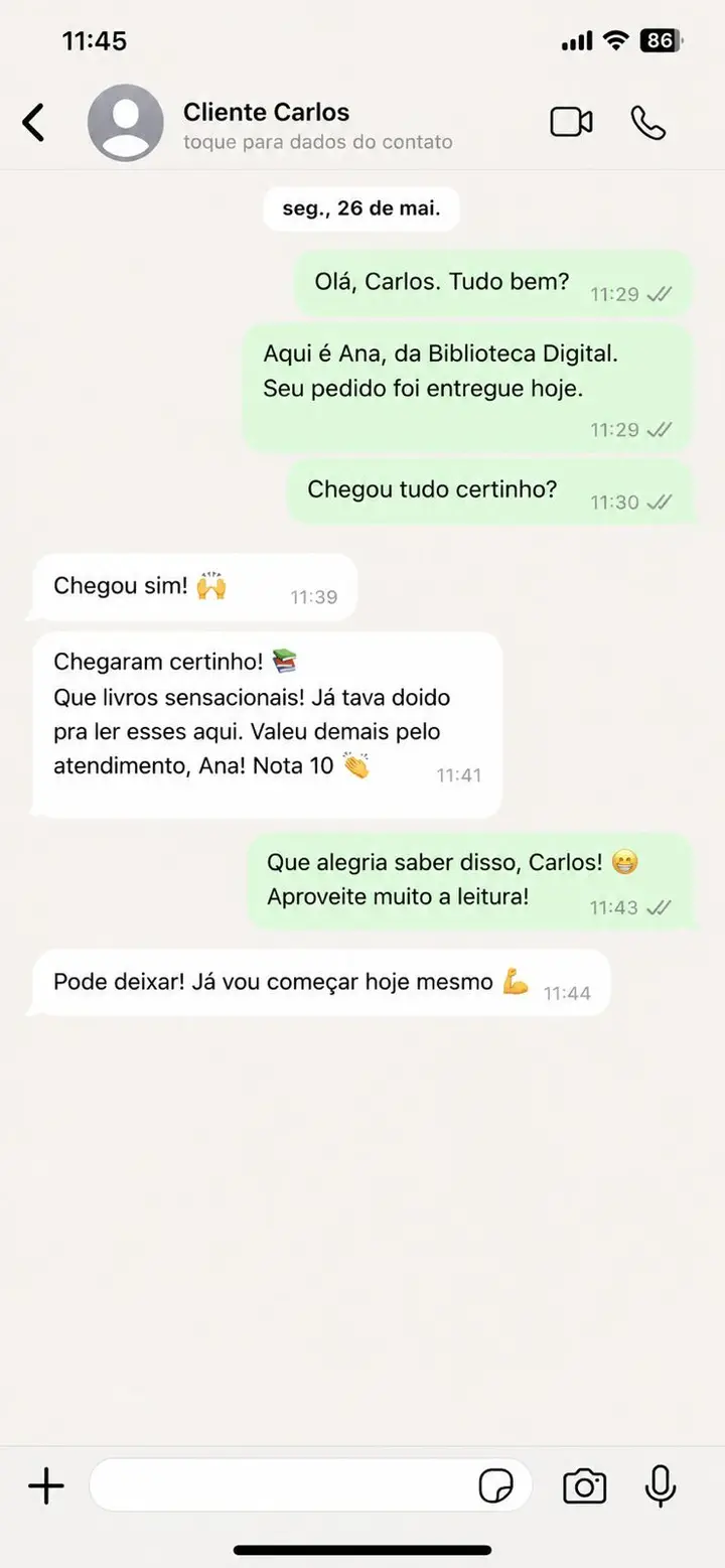 Feedback 1 de cliente via WhatsApp