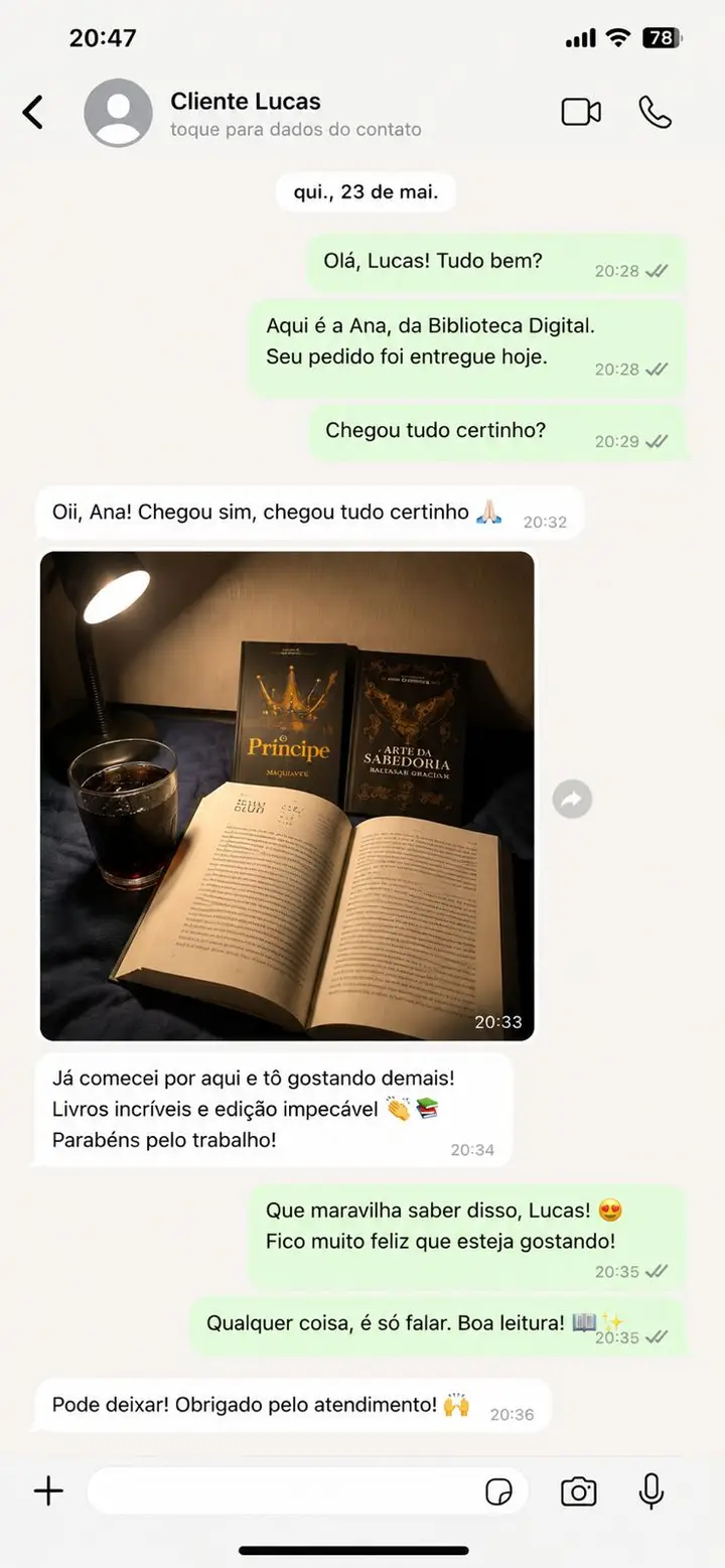 Feedback 5 de cliente via WhatsApp