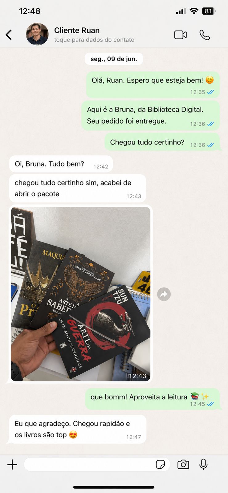 Feedback 6 de cliente via WhatsApp