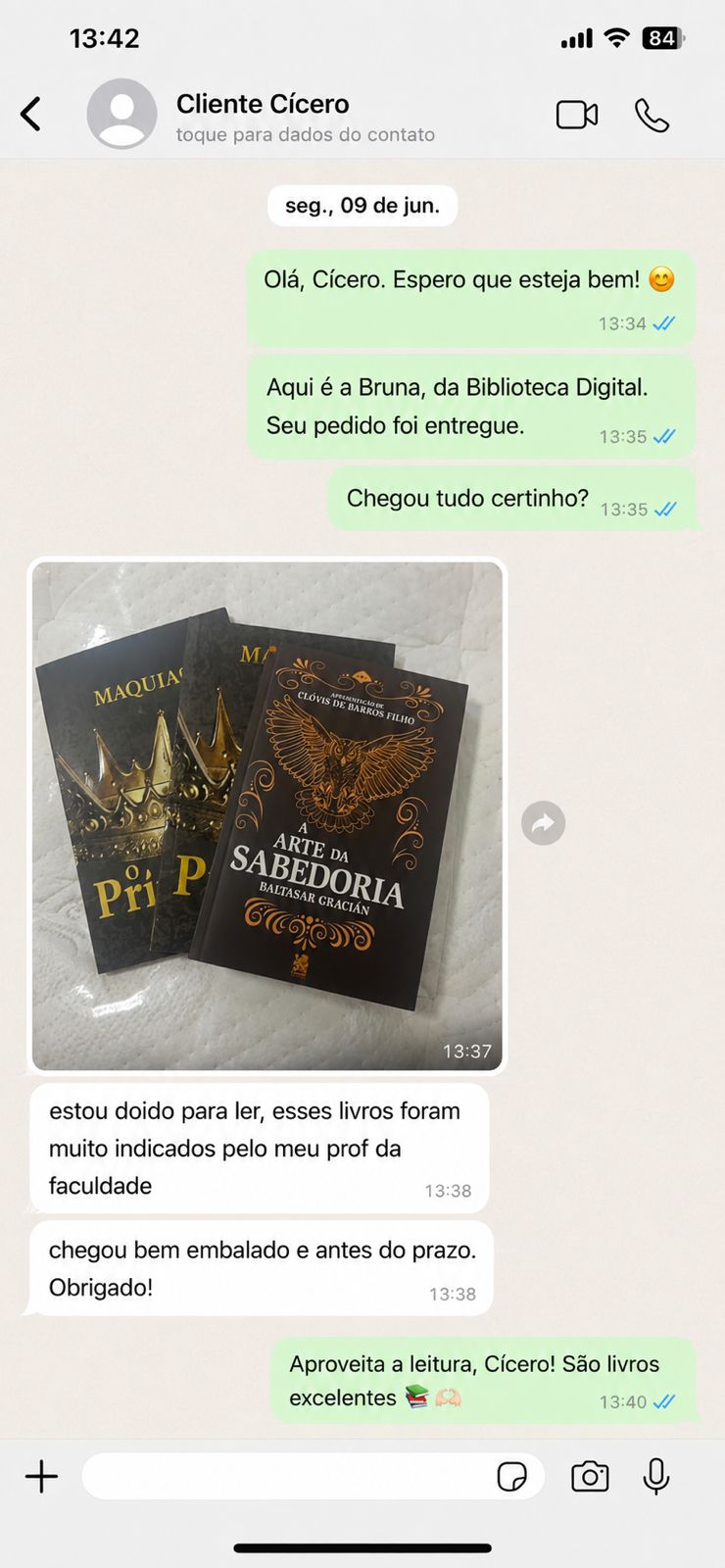 Feedback 7 de cliente via WhatsApp