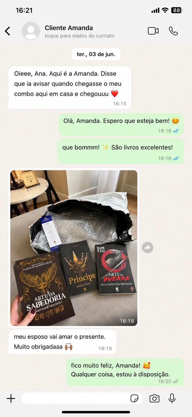 Feedback 8 de cliente via WhatsApp